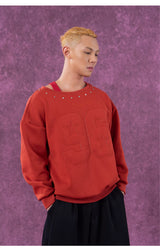 Men's Grey Red Patched Rivet Hoodies