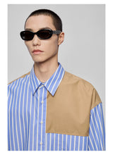 Color-block Striped Cotton Pocket Shirt