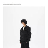 Two-Tone Cropped Lace Pocket Magnetic Jacket