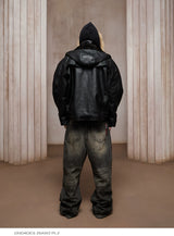 American Fur-lined Hooded Leather Biker Jacket