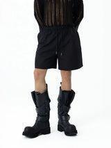 Men's Black Gray Elastic Waist Shorts