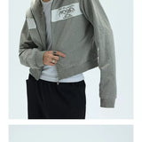 Two-Tone Cotton Embroidered Crop Zip Hoodie