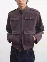 Frost Purple Washed-Brushed Multi-pocket Work Jacket