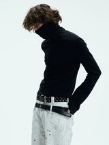 Two-color Fitted Long-sleeve Turtleneck Tee