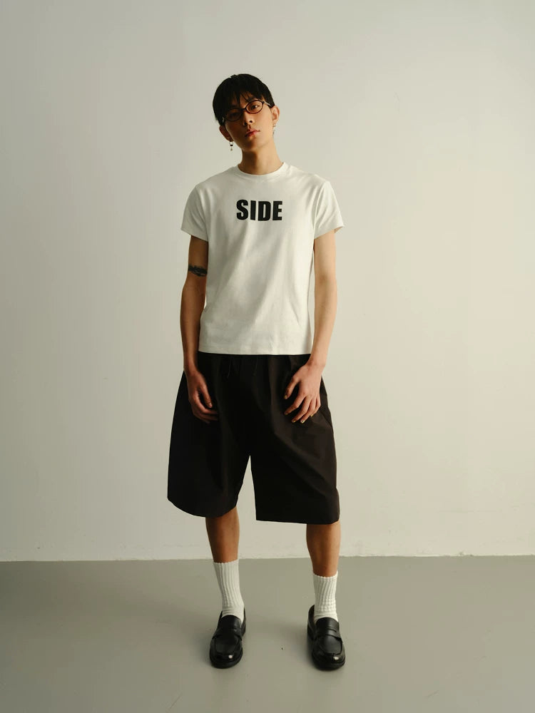 Solid Pleated Drawstring Casual Shorts