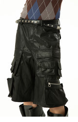 Men's Black Red PU Cargo Shorts
