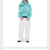 Tri-color Washed Distressed Embroidered V-neck Hoodie