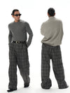 Black Grey Plaid Wool Pants