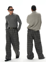Black Grey Plaid Wool Pants