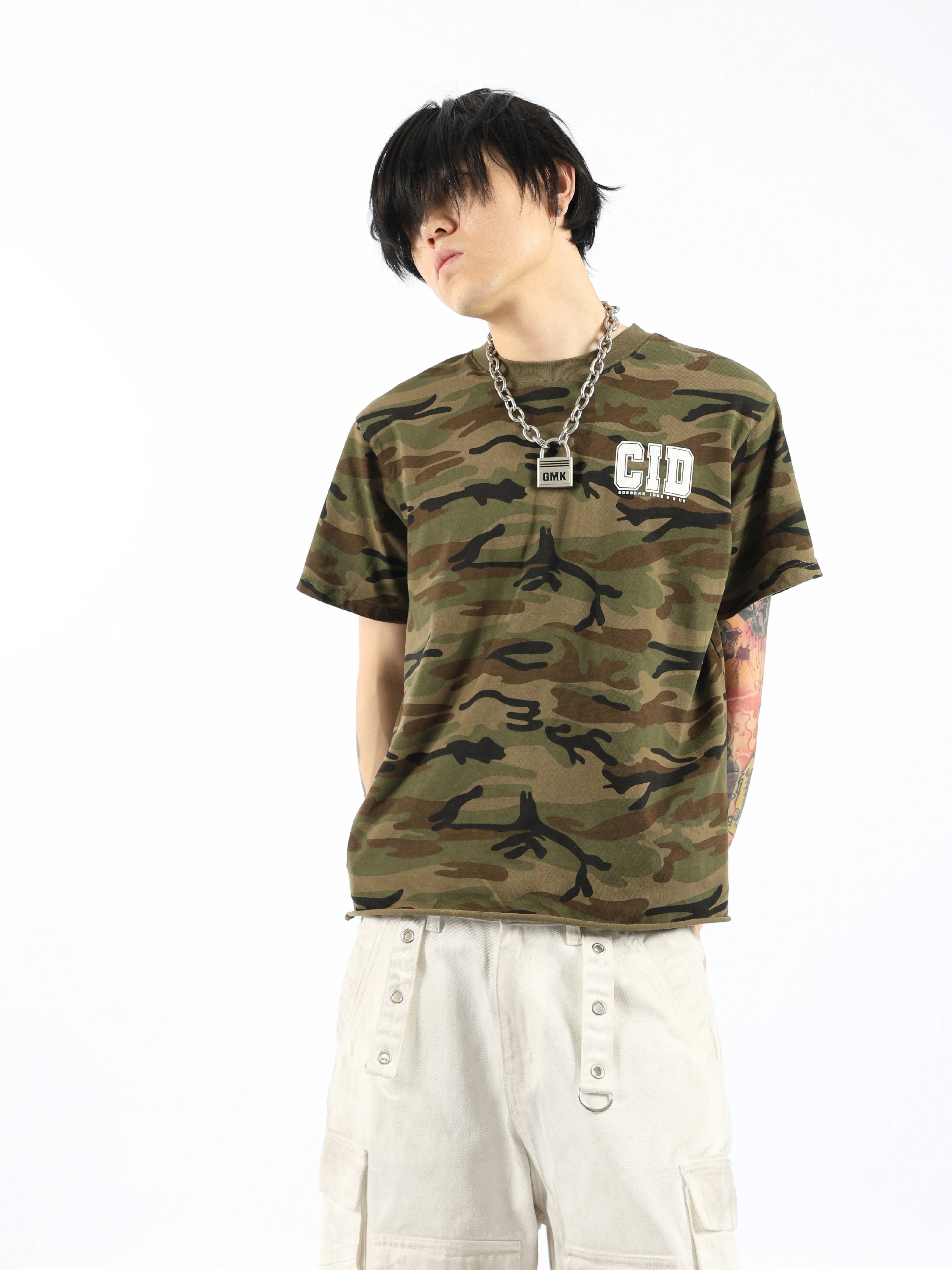 Boxy Olive Camo Burst Print Tee