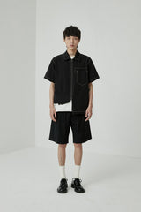 Draped Drawstring Elastic Waist Pleated Shorts