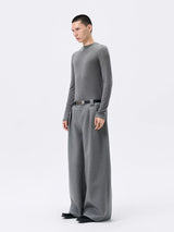 Grey Striped Wide Leg Lyocell Pants