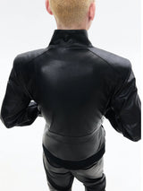 Black Slim Fit Zip-Collar Leather Jacket