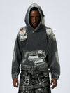 Washed Distressed Drop Shoulder Cropped Hoodie