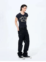 Men's Metallic Zip Waxed Straight Jeans
