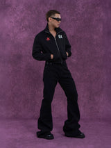 Gray Black Digital Print Zip Jacket