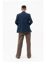Men's Slim Striped Navy Blazer
