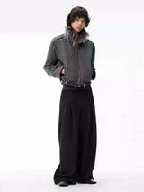 Fitted Two-tone Grid Fur Collar Jacket