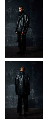 Two-Tone Metal Buckle Leather Trench Coat