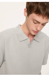 Wheat Jacquard V-Neck Knit Polo Tee