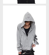 Distressed Waffle Riveted Zip-Up Hoodie