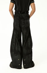 Men's Loose Distressed Black Curved Jeans