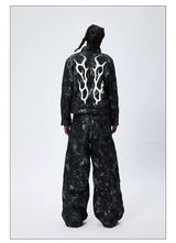 American Printed Pleated Leather Biker Jacket