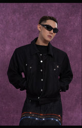 Men's Navy Padded Cropped Denim Jacket