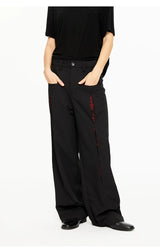 Oil-Lined Color Block Straight Equestrian Pants