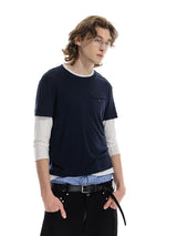 Lightweight Colorblock Two-in-one Three-quarter Sleeve Tee