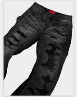 Flared Washed Distressed Patchwork Jeans