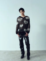 Black White Heart Smile Openwork Hoodie