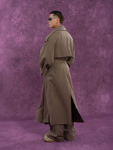 Belted Vintage Taupe Striped Cape Coat