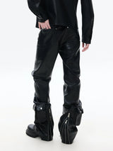 Zippered Flared Leather Casual Pants