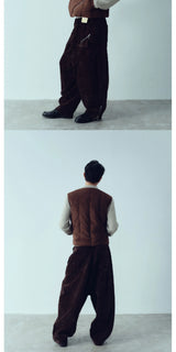 Retro Suede Bow Zipper Padded Vest