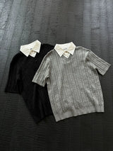 Wool Lyocell Fake Two-piece Knit Tee