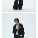 Two-Tone Cotton Embroidered Crop Zip Hoodie