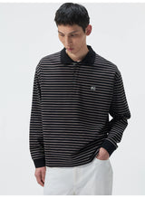 Striped Embroidered Long Sleeve Polo Tee