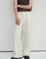 Waist-Adjustable Striped Flared Merino Wool Pants