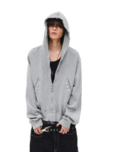 Distressed Waffle Riveted Zip-Up Hoodie
