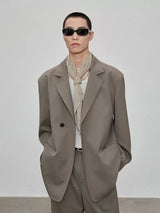 Casual Notched Lapel Wool Blend Blazer