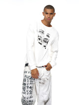 Men's White Eye Print Knit Sweatshirt