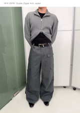 Double Zipper Thick Wool Knitted Jacket