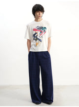 Blue-Black Plaid Pleated Casual Pants