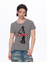 Letter Print Striped Short Sleeve Tees