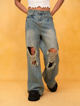 Men's Blue Distressed Wide Leg Jeans