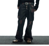 Streetwear Gothic Camo Leather Straight Jeans