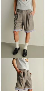 Unisex Striped Lace Wide Leg Shorts