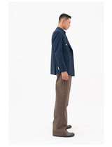 Men's Slim Striped Navy Blazer