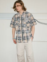 Men's Frayed Plaid Zip Short-sleeved Shirt